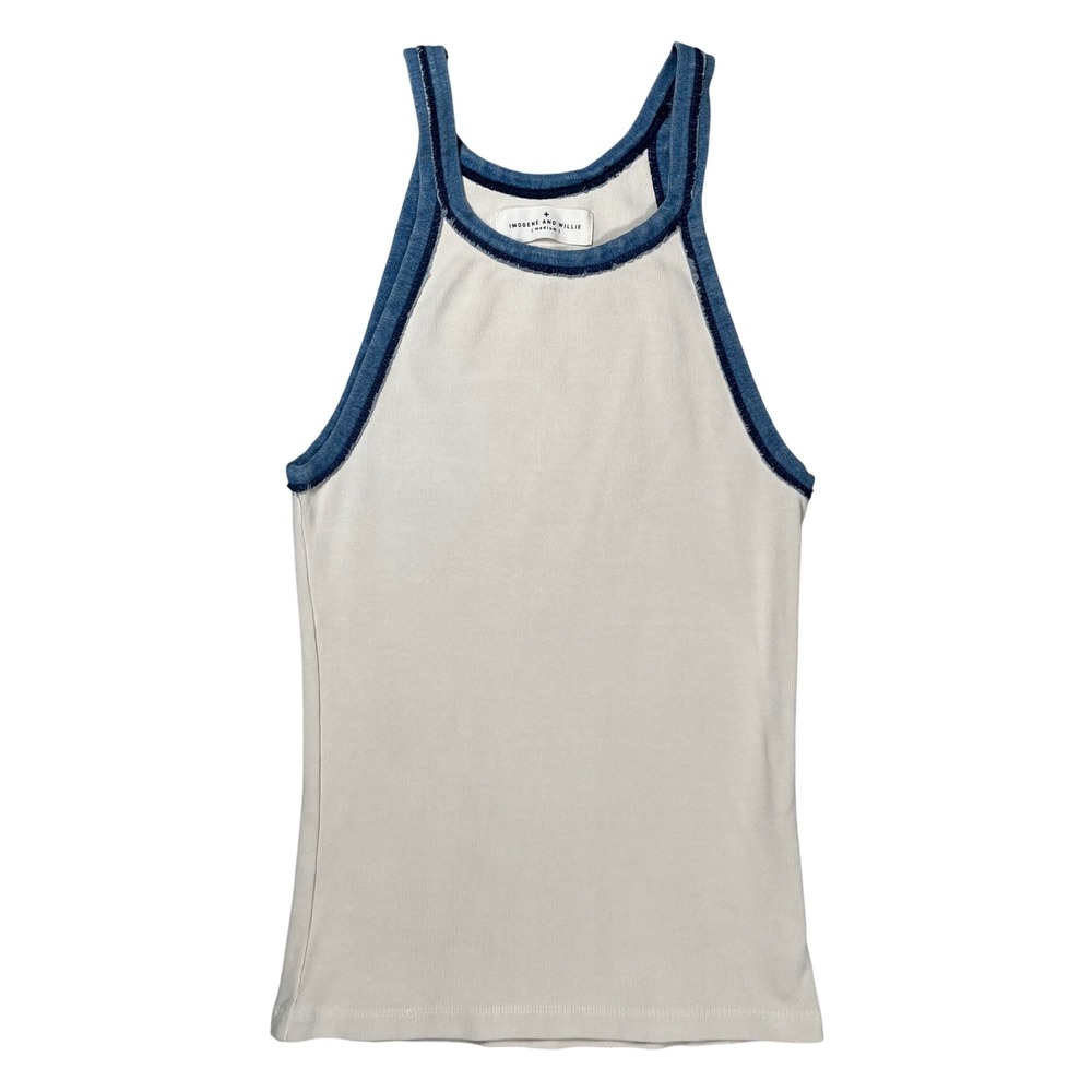 imogene + willie Racerback Contrast Trim Tank Top - Cream with Blue